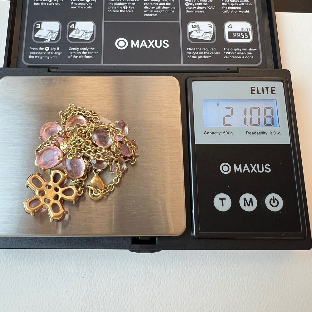 Coach Daphne Pink Glass Floral Drop‎ Necklace Gold Tone Signed Rare - Picture 8 of 11